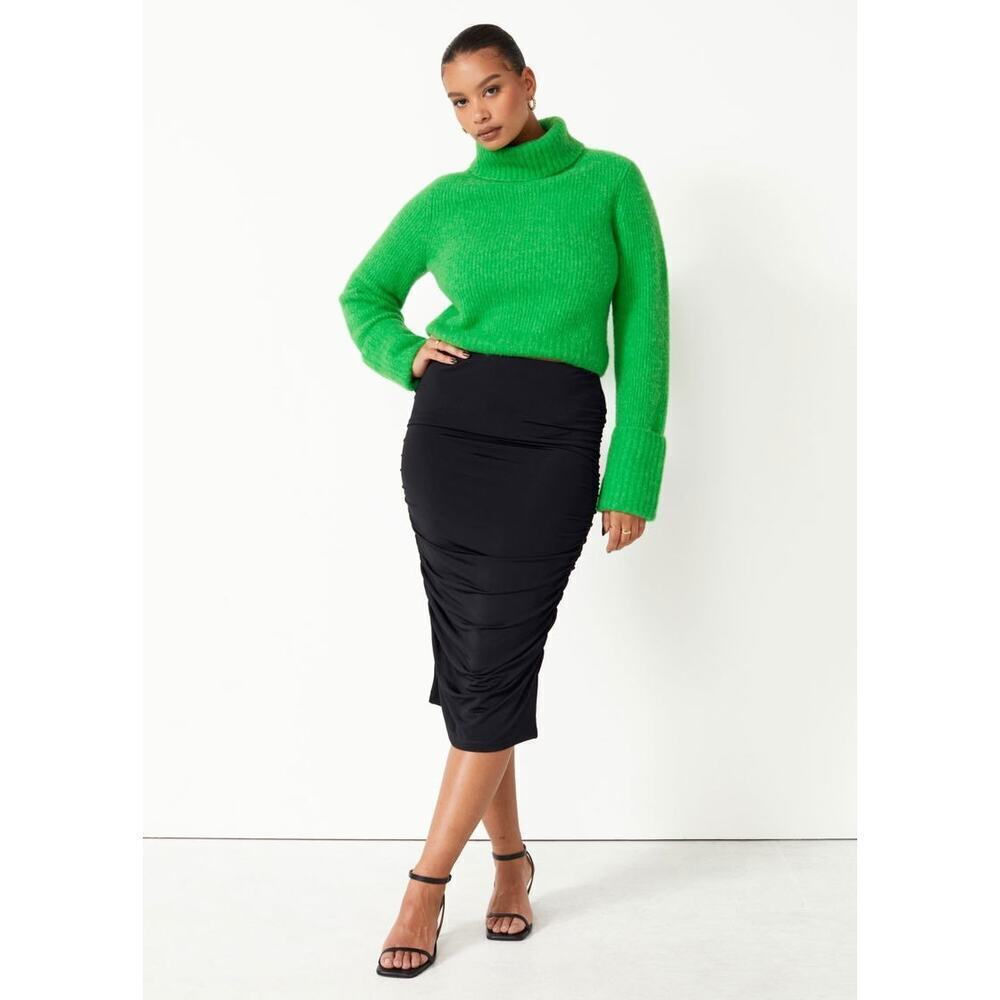 & Other Stories Ruched Pencil Midi Skirt Black Medium Elevated Capsule Wardrobe